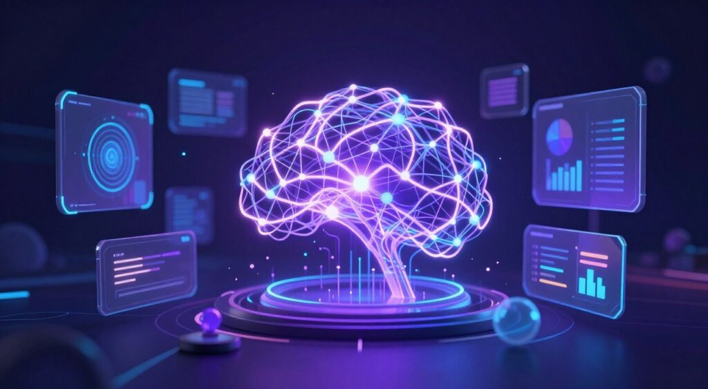 Futuristic visualization of Amazon AI technology evolution and next-generation features