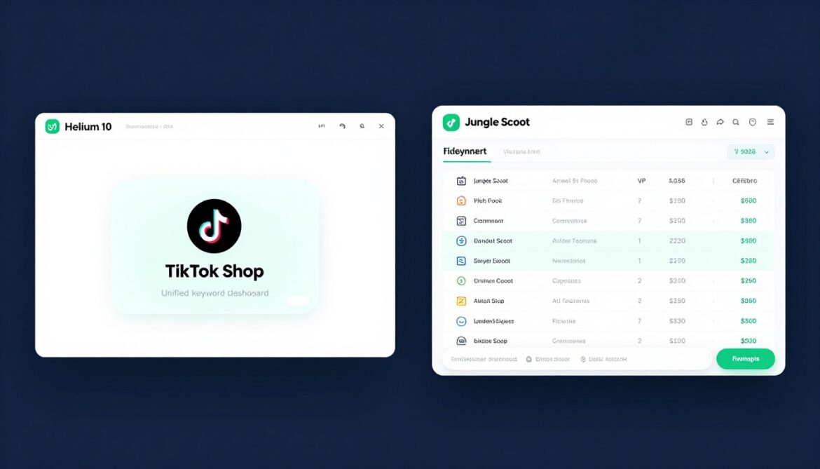 Helium 10 vs Jungle Scout 2026 comparison dashboard showing unified keyword workflow and TikTok Shop integration features