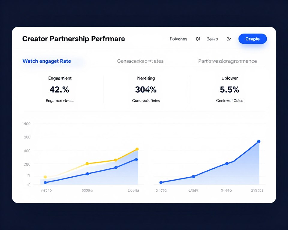 Performance dashboard showing creator partnership metrics including engagement rate and sales conversion