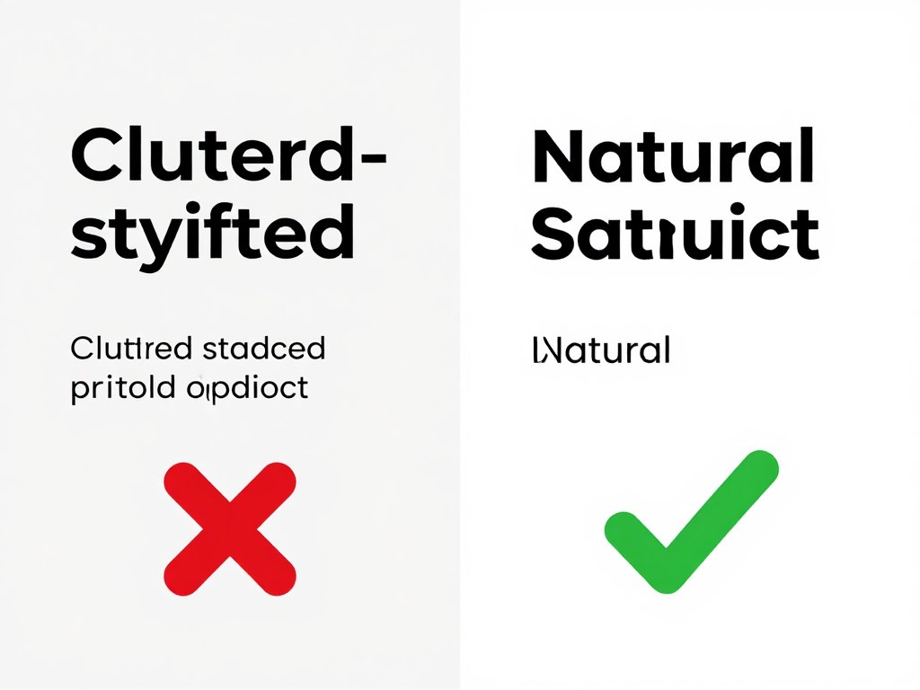 Side-by-side comparison showing old keyword stuffing versus natural noun phrase optimization