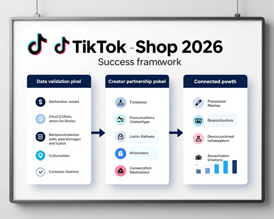 Strategic planning board showing TikTok Shop 2026 success framework with data tools and creator partnerships