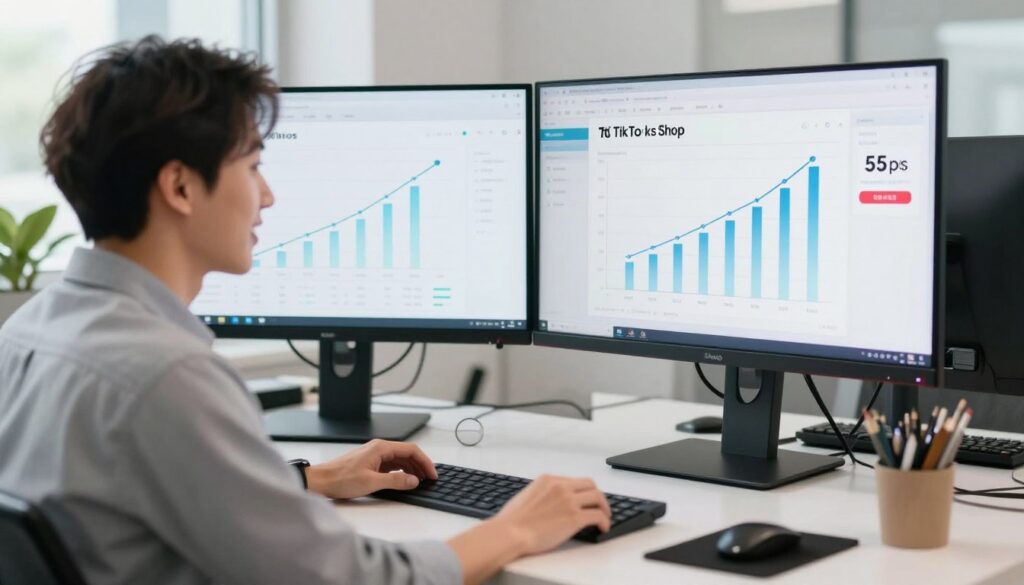 Successful TikTok Shop seller reviewing performance analytics showing growth trajectory in 2026