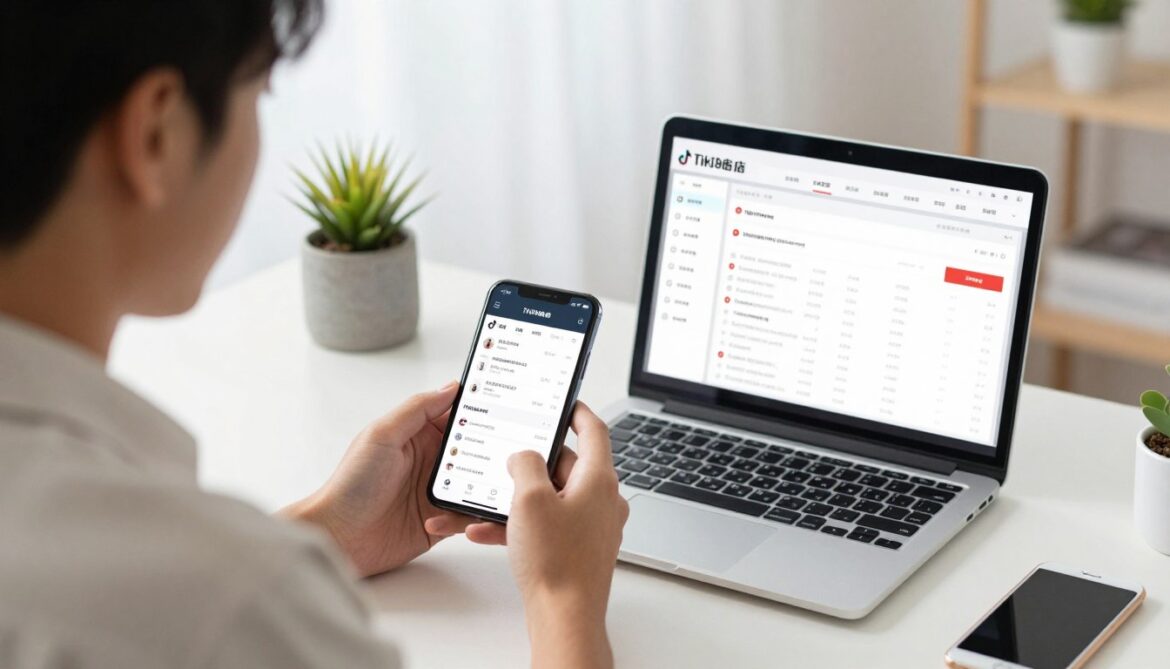 TikTok Shop seller analyzing product performance on mobile device with analytics dashboard